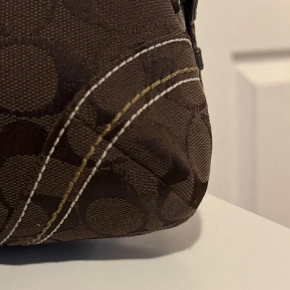 Coach Dark Brown Signature Canvas Shoulder Bag with Silver Hardware - Picture 3 of 8